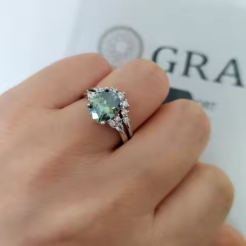 FIRERING 100% Genuine 7x9MM Oval Moissanite Two Rings 2ct with Certificate Laboratory Diamond Band W