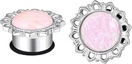 Tunnels Gauges, 2PCS Stainless Steel Tunnel Set Pink Solid Opal Flower Ear Gauges 00G 10mm Ear Pierc