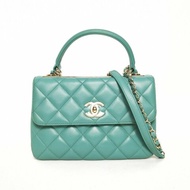 CHANEL TrendyCC手提風琴包小號25綠色羊皮20開金扣肩背包