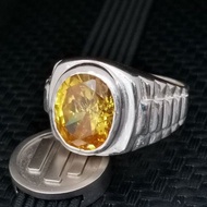 925 Pure Silver Men's Ring With 10x12mm Yellow CZ Stone. Cincin Perak Lelaki Dengan Batu Permata Zircon Kuning.