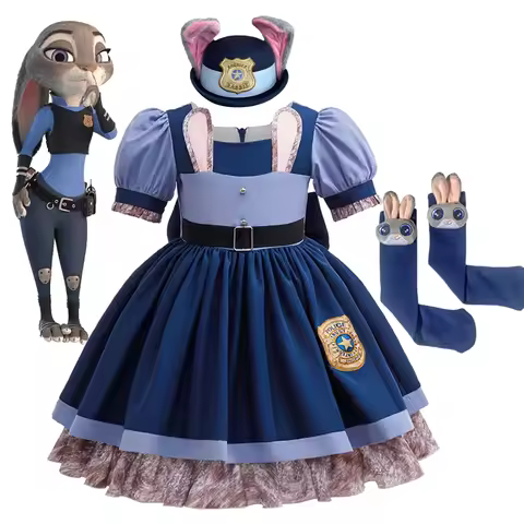 2026 Girl Zootopia 2 Dress Moives Judy Costume Halloween Cosplay Bunny Cosplay Dress Up Performance 