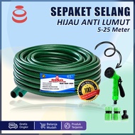 Paket Semprotan Selang Air 20 Meter 1/2-5/8 Inch, Hijau Anti Lumut, Jet Spray, Murah