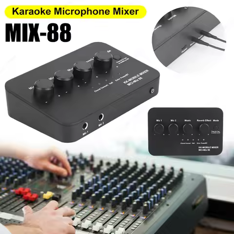Compact Karaoke Audio Mixer AUX IN/OUT BT Connection Dual Mic Inputs Digital Audio Sound Karaoke Mac