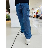 Seluar Jeans Lelaki Cargo Buggy Style Acid Wash Kain Non Stretchable ( Unisex Style)  Ready Stock