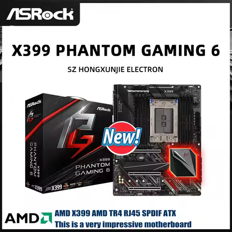 New ASRock X399 Phantom Gaming 6 sTR4 Motherboard, Supports Threadripper 2950X/2970WX, Quad Channel/