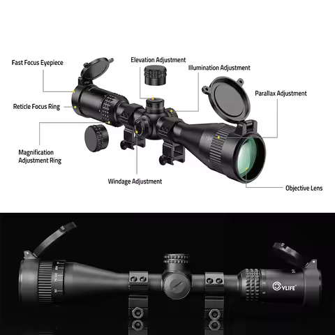 CVLIFE AO Rifle Scopes Red and Green Illuminated Reticle SFP Rifle Scope for Hunting with 20mm Scope