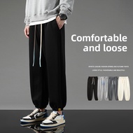 Men's Casual Sweatpants | Black Loose Cuffed Trousers with Dual Drawstring