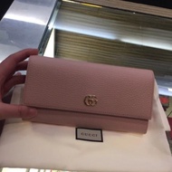 Top level version_Gucci_ long clip GG Marmont double G pink leather women's long wallet wallet 456116