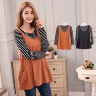 Fashion Striped Fake Two-Piece Top (Total 2 Colors) onlyyou Medium Large Size [A3674]