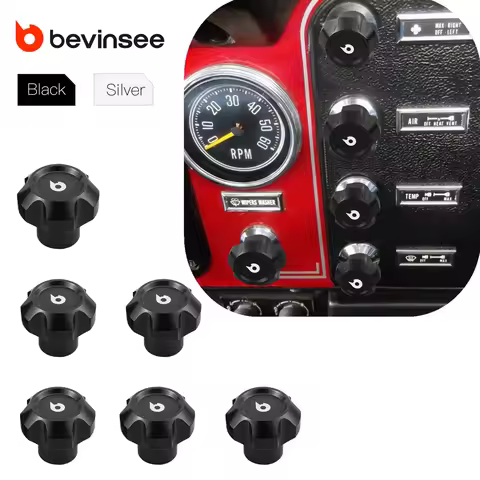 BEVINSEE Aluminum Dash Knobs for Jeep CJ5 CJ7 CJ8 1976-1986, 6 pieces/1 set