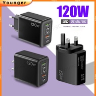 120W 2USB+3PD Multi Port Fast Charger 5V 3A Flash Charger USB Type C Power Adapter For ios Micro Typ