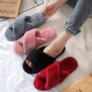 1pair Cross Plush Slippers Women Ladies Household Sippers Faux Fur Fluffy Home Sipper for Autumn Win