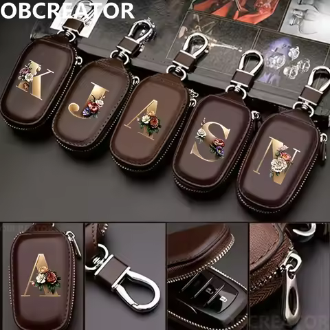 New Coffee Color Zipper Keychain with 26 Letter Print Key Holder And Key Ring for Organization And D