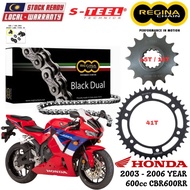 HONDA 600cc CBR600RR Full Set Regina Black Dual Chain 525 ZRA Steel Black Sprocket Sets