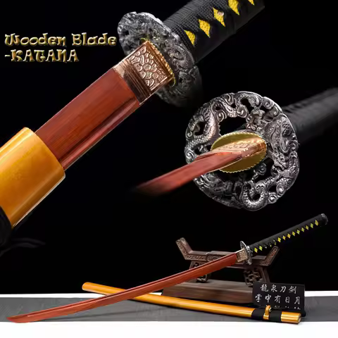 Quality Wood Sword, Gold Lacquered Saya, Iaido/Iaito Training Sword,Props Tools, Dragon Sword, Japan
