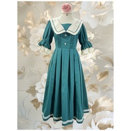 Green vip aristocratic sailor dress in thick fabric with waistband size S M (E72 N86 D109)y