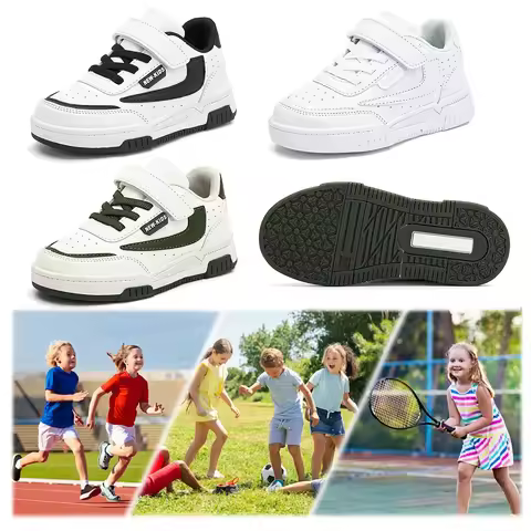 Kids Low Top Sneakers Basketball Shoes Comfortable Board Shoes Hook and Loop Fastener Casual Running