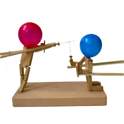 Balloon Bamboo Man Battle Wooden Fighter with Inflatable Head Fast-Paced Balloon Fight Wooden Bots P