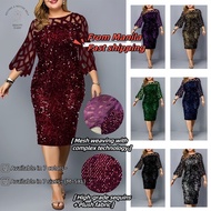 【Ship From Manila+COD】Elegant Glitter Sequin Cocktail Dress Formal Party Shimmering Long Evening Gown Ninang Dress for Wedding Glitz and Glamour Dress for Woman Plus Size