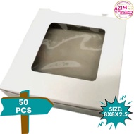 Plain Talam Box Window Normal 8X8X2.5 (50Pcs) Kotak Kuih Talam | Kotak Kuih Lapis | Kotak Kek | Whit