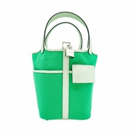 Hermes Picotin 18 帆布牛皮銀釦手提包(漫畫綠/氣泡綠)