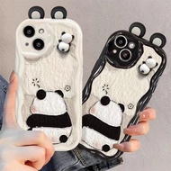 For VIVO V2026 V2027 V2029 V2043 Cartoon Cute 3D Doll Oil Paint Panda Couples Case 3D Wavy Curved Ed