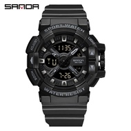 SANDA นาฬิกาผู้ชายจอแสดงผลคู่นาฬิกาดิจิตอล LED,นาฬิกาควอตซ์แนวทหารหรูหรา3128-3