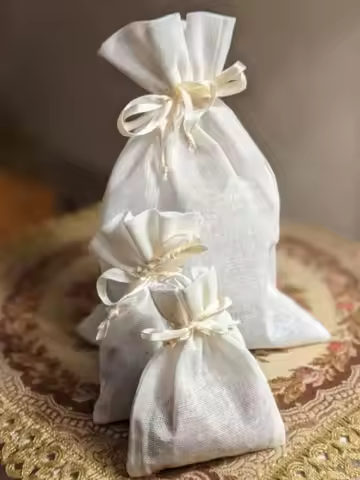 Muslin Drawstring Bag,Satin Ribbon Ties5x7cm(2"x2.75") 7x9cm wedding favor gift jewelry craft storag