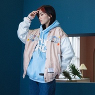 AOYAMA Street Trendy Badge Patch Contrast Color Sleeve American Breasted Baseball Jacket [VW643-3] P