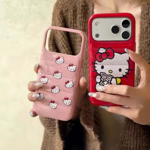 Cartoon Kt Wave Puffer Down Jacket Phone Case for iphone 17 Pro Max 16 15 14 Kawaii Korean Japan Win