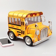 Collectibles Display Model Bus Window Bookcase Decoration Old-fashioned Gift Metal School Bus Decora