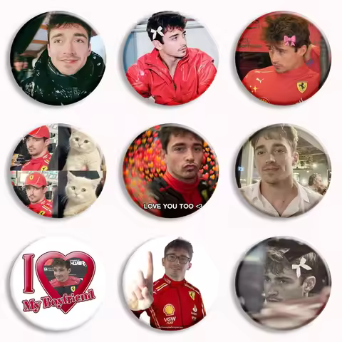 Charles Leclerc Funny Meme Button Pin Creative I love my Boyfriend Brooch Kawaii Pink Bow Charles Le