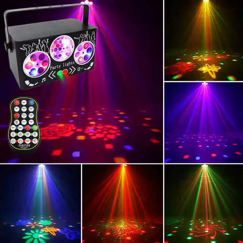 DJ Disco Party Light 4IN1 Effect Pattern Lazer Light Projector LED Strobe Lights DMX Sound Activated