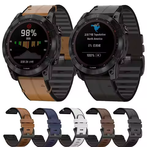 For Garmin Fenix 7 7x 6 6x Pro Sapphire GPS 5 5x Plus Strap Quick Release Genuine Leather Silicone W