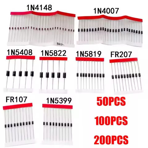 50PCS 100PCS 200PCS 1N4007 1N4148 1N5408 1N5822 1N5819 In-line Switch Rectifier Diode Kit Fast Switc