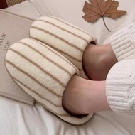 Striped Soft Fur House Slippers Bedroom Slippers Fur Slippers