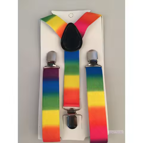 Boys Girls Kids Suspender Party Rainbow Multi-Colored Stripe Pattern Y-Back Braces Adjustable Elasti