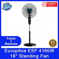EuropAce ESF 4160W Standing Fan with Timer and Remote. 16 Inches. 3 Speed Selection. Left-Right Oscillation. ESF4160W