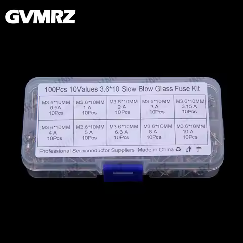 10Values ​​100PCS 3.6x10mm Leaded Glass Fuse Tubes 0.5A/10A Straight Through-hole 250V Kit
