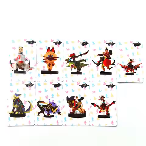 9Pcs Monster Hunter Rise Amibo Card Resent Tiger Dragon Ailu Cat NS Game Reward NFC NTAG215 Cards Gi