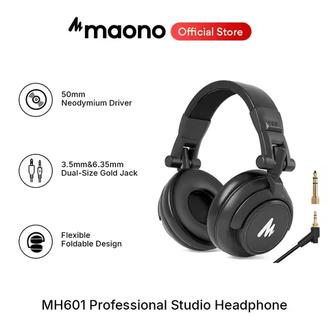 maono MH601 Professional Studio Monitor Headphones with Detachable Plug & Cable and 50mm Driver for 