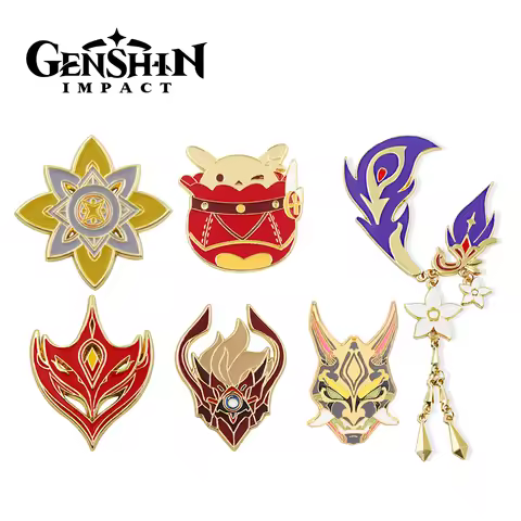 Anime Genshin Impact Cute Enamel Pins Tartaglia Mask Abyss Mage Keqing Klee Bomb Dango Metal Badge B