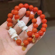 天然川料南紅瑪瑙 猛獁象牙渡母銀飾福牌設計多圈手串手鍊s