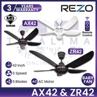 [2022 New Model] REZO AX42 / ZR42 4Inch 5 Blades 5 Speed AC Motor with Remote Control Baby Ceiling Fan Kipas Siling Baby