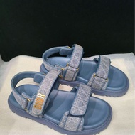 DIOR迪奧魔術貼沙灘厚底涼鞋 藍色 37碼 無附件 單品