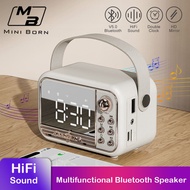 Mini Born Mini Retro Bluetooth Speaker Wireless Bluetooth Music Player Mirror Screen Digital Alarm Clock Multifunction LED Mirror Bluetooth Speaker TF Card AUX Bluetooth U Disk Compatible