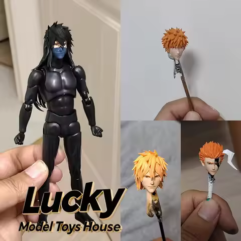 1/12 Kurosaki Ichigo Orange Hair Man Soldier Head Sculpt Black Hair Combat Version Model Accessory F
