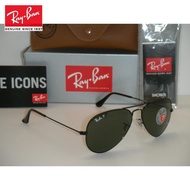 [Original] RayBan frame authentic aviator polarized black green Rb 3025 002/58 55Mm small sunglasses