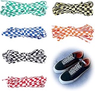 6 Pairs 6 Colors Tartan Pattern Shoelace 1.6m 2 Tone Flat Shoe Strings Plaids Stripe Casual Shoe Lac
