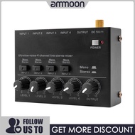 [ammoon]Ultra Low Noise 4 Channel Line Stereo Mixer 4 Input 1 Output DC 5V Mini Audio Mixer Microphone Guitar Bass Keyboard Mixers for Club Bar Stage Studio